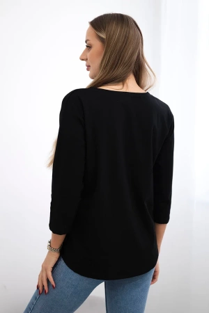 Bluzka z grafiką kota 3D czarna