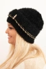 Czapka damska zimowa puszysta z perełkami i ozdobnym splotem czarna