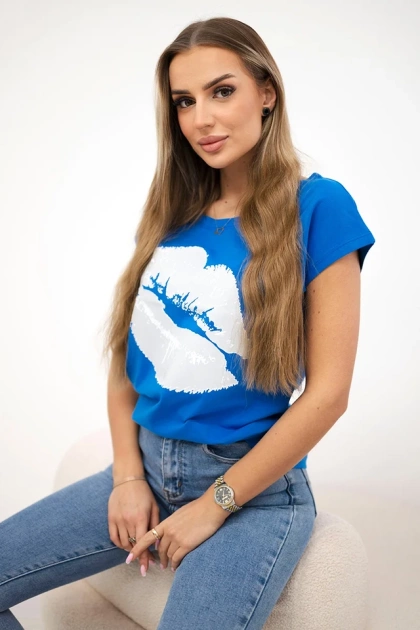 Bluzka z nadrukiem ust chabrowa