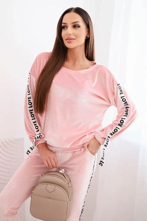 Komplet welurowy Love pudrowy róż