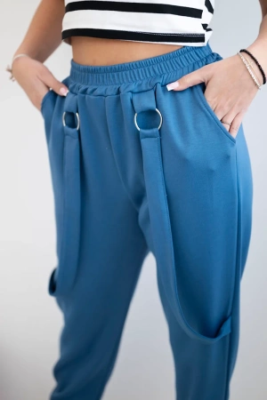 Spodnie z ozdobnymi paskami masełko jeansowe