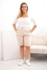 Spodenki damskie bawełniane Plus Size z paskiem jasno beżowe