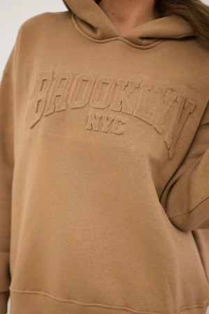 Komplet bawełniany ocieplany bluza + spodnie Brooklyn camelowy