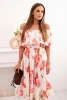 Sukienka damska z falbaną i odkrytymi ramionami w kwiaty czerwona