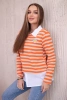 Bluzka bawełniana w paski z kołnierzykiem pomarańczowy+beżowy