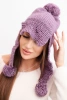 Czapka damska zimowa z wełną z daszkiem i pomponami K475 fioletowa