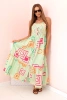 Sukienka damska bawełniana z kolorowym wzorem miętowa