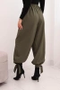 Spodnie damskie z szeroką nogawką i wiązaniem u dołu khaki