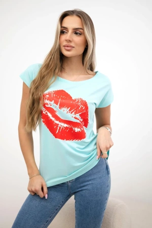 Bluzka z nadrukiem ust miętowa