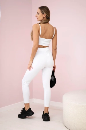 Komplet z bluzką top prążkowany biały