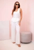Kombinezon damski bez rękawów z szeroką nogawką i ozdobnymi guzikami ecru