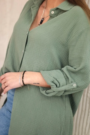 Koszula bawełniana muślinowa oversize khaki