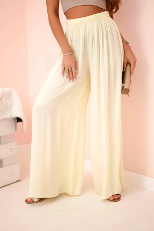 Spodnie damskie wiskozowe szerokie z gumką w pasie żółte