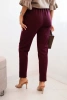 Spodnie damskie wiskozowe z paskiem i zwężaną nogawką bordowe