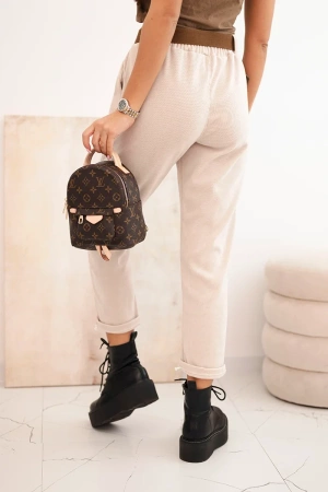 Spodnie damskie z paskiem w prążek beżowe