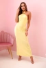 Sukienka damska maxi z odkrytymi plecami i marszczeniem żółta