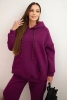 Komplet dresowy damski ocieplany z bawełny i z kapturem ciemno fioletowy