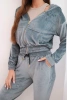 Komplet damski welurowy z bluzą na zamek i spodniami ze ściągaczem szary