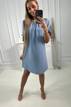 Sukienka wiązana na rękawach jasno jeansowa