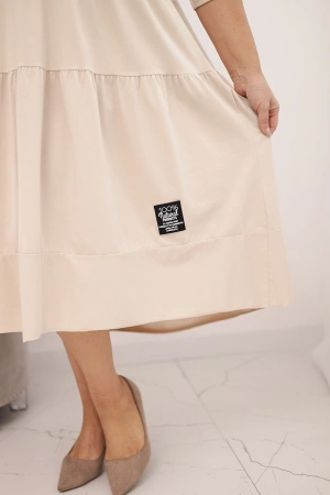 Sukienka damska bawełniana Plus Size z falbanami i podwiniętym rękawem beżowa