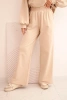 Komplet damski bawełniany z szeroką nogawką i bluzą z długim rękawem beżowy