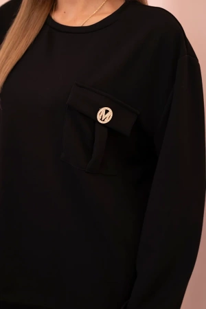 Komplet damska masełkowy bluza i spodnie z gumką czarny