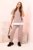 Komplet damski masełko z krótkim rękawem i spodniami beżowy melanż