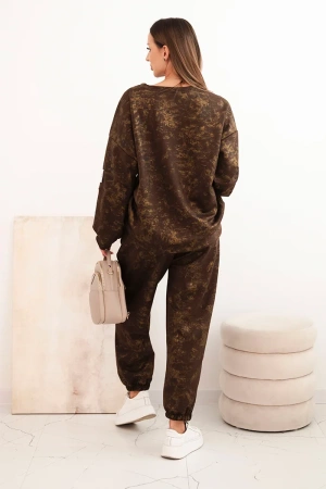 Komplet dresowy damski oversize z wiskozy z wydłużoną bluzą i efektem sprania brązowy