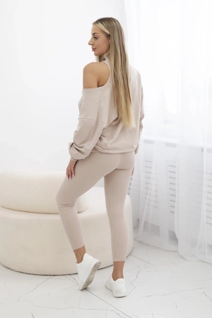 Komplet 3-częściowy bluza + top + legginsy jasny beżowy