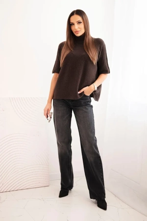 Sweter damski z golfem o luźnym kroju brązowy