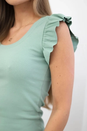 Sukienka z falbanką przy rękawie ciemno miętowa