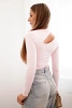 Bluzka body damska z długim rękawem i asymetrycznym dekoltem pudrowy róż