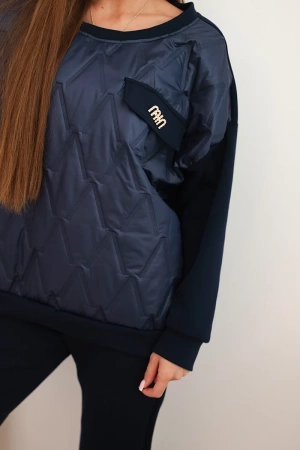 Komplet dresowy damski z wiskozy z pikowaną bluzą i spodniami granatowy