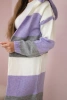 Sweter w pasy trzykolorowy ecru+fioletowy+szary