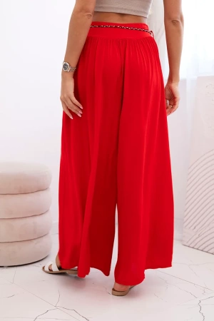 Spodnie damskie z wiskozy z szeroką nogawką czerwone