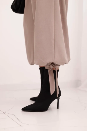 Spodnie damskie z szeroką nogawką i wiązaniem u dołu fango