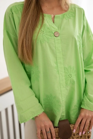 Bluzka koszulowa z haftowanym wzorem jasny zielony