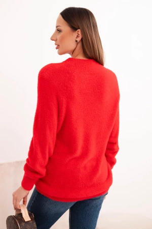 Sweter damski z wełną o miękkiej fakturze i długim rękawem czerwony