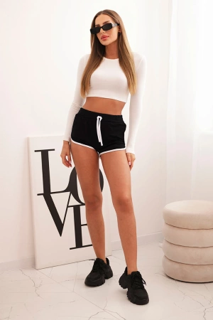 Szorty damskie bawełniane z elastycznym pasem i sportową lamówką czarne