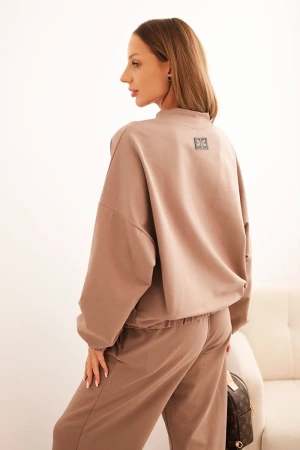 Komplet damski bawełniany z szeroką nogawką i bluzą na suwak fango