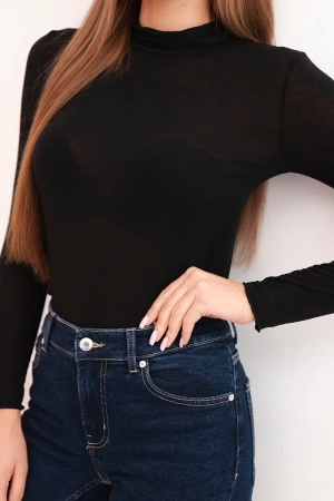 Bluzka damska z kaszmiru z golfem i długim rękawem czarna