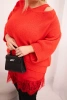 Komplet damski sweter z dekoltem V i bluzka wiskozowa z koronkowym dołem czerwony