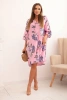Sukienka damska bawełniana z kwiatowym wzorem i rękawem 3/4 jasno różowa