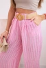 Spodnie damskie wiskozowe w paski z szeroką nogawką różowe