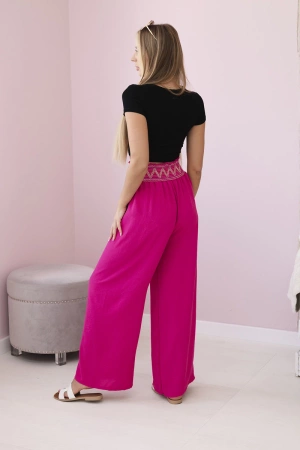 Spodnie z szeroką gumą w pasie fuksja