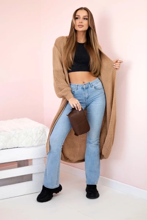 Sweter długi kardigan camelowy