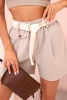 Spodenki damskie z wysokim stanem i paskiem ciemno beżowe