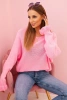 Sweter damska z moheru z marszczonymi rękawami i wycięciem na plecach jasny różowy