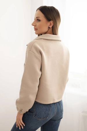 Bluza bawełniana ocieplana z suwakiem jasno beżowa