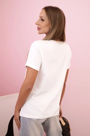 Bluzka kobiet bawełniana z krótkim rękawem i kolorowym nadrukiem ecru